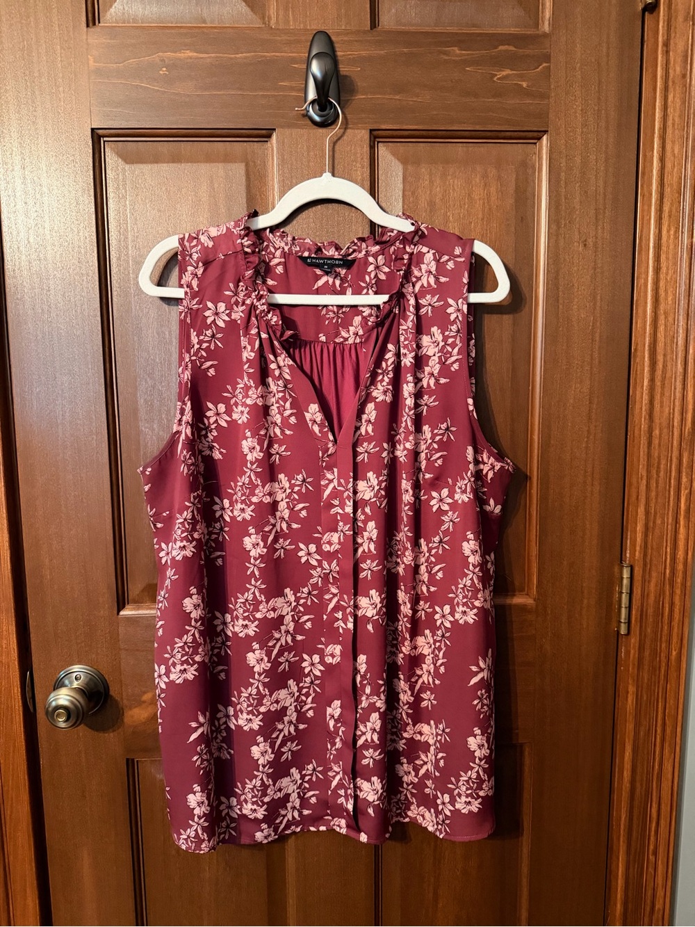 41 Hawthorn Burgundy Floral Sleeveless V-Neck Blouse